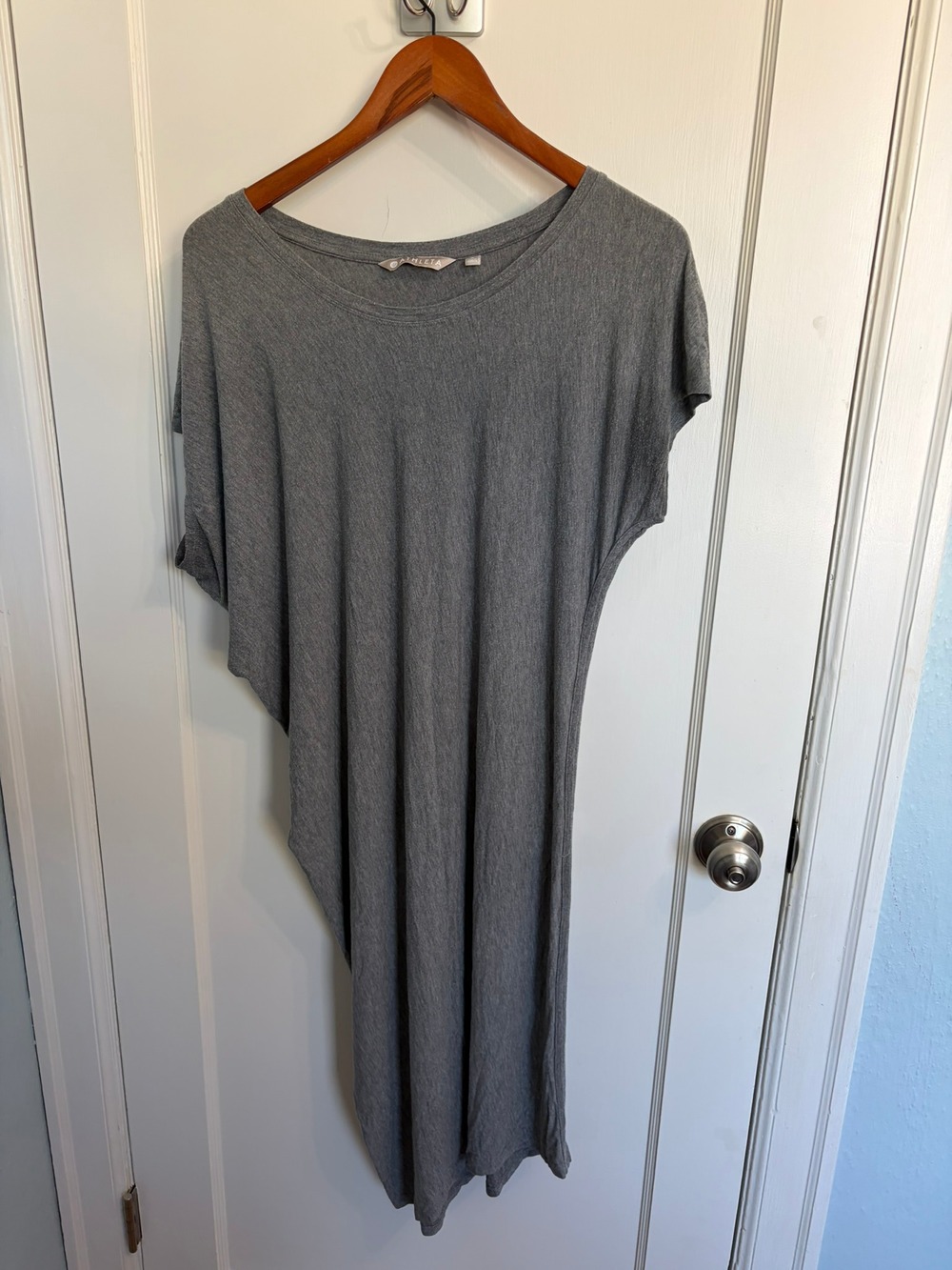 Athleta Draped Crew Dress Women's S Heather Gray Asymmetrical Midi